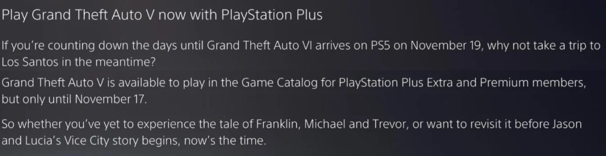Ainda não zerou? GTA 5 vai sair da PS Plus dois dias antes da estreia de GTA 6