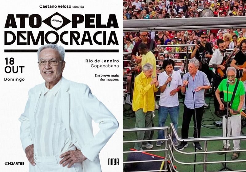 Caetano Veloso e artistas farão show em Copacabana dia 18: Ato Musical Pela Democracia