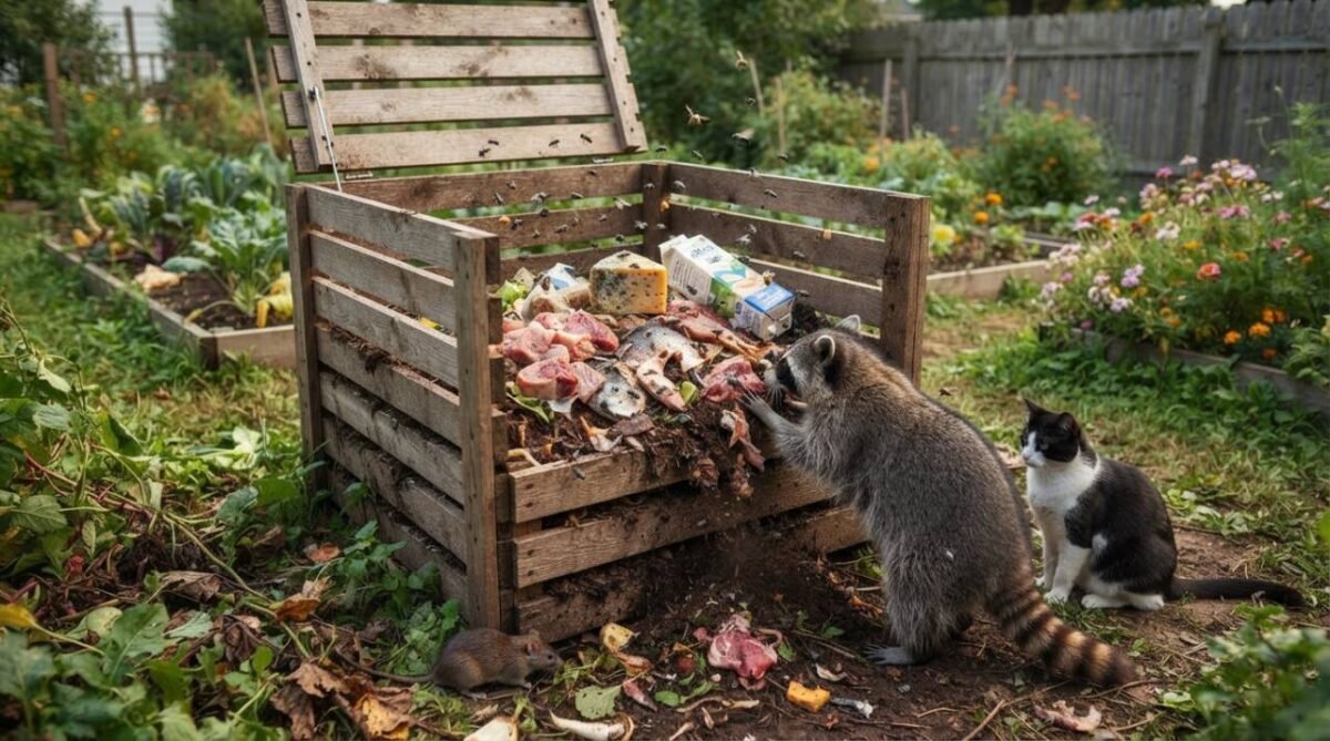 Carne, peixe e laticínios jogados na composteira doméstica podem transformar o adubo em um ponto de atração para animais e moscas
