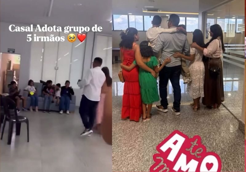 Casal de Goiânia adota 5 crianças que viveram em abrigo e comemora nova família; vídeo