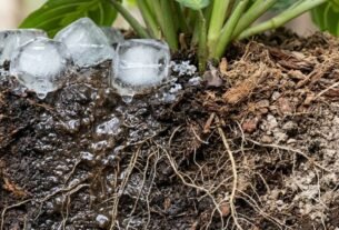 Colocar gelo no vaso de uma planta parece prático, mas a temperatura e a distribuição da água podem prejudicar as raízes