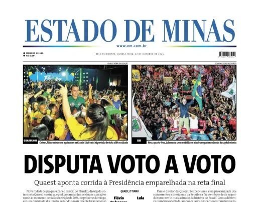 CONFIRA A CAPA DO ESTADO DE MINAS DO DIA 22/10/2026