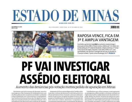 CONFIRA A CAPA DO ESTADO DE MINAS DO DIA 30/10/2026