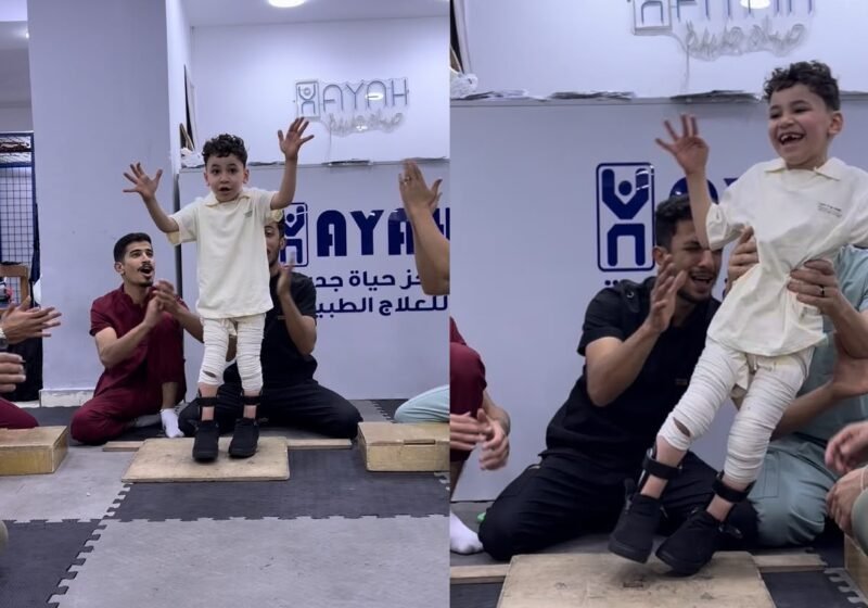 Conseguiu! Menino se equilibra após várias tentativas na fisioterapia e sorriso dele emociona; vídeo