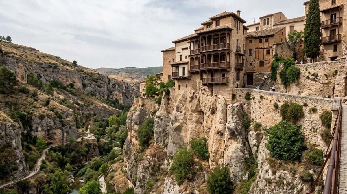 Construída entre desfiladeiros, Cuenca preserva casas que parecem se projetar sobre o vazio e um centro histórico reconhecido pela Unesco