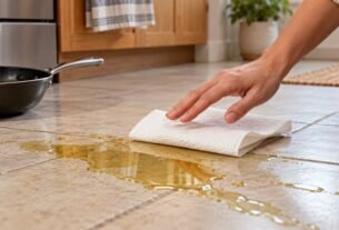 Dois especialistas em limpeza concordam: “Não tente limpar óleo derramado com um pano ou papel-toalha. Cubra-o com uma boa camada de farinha.”