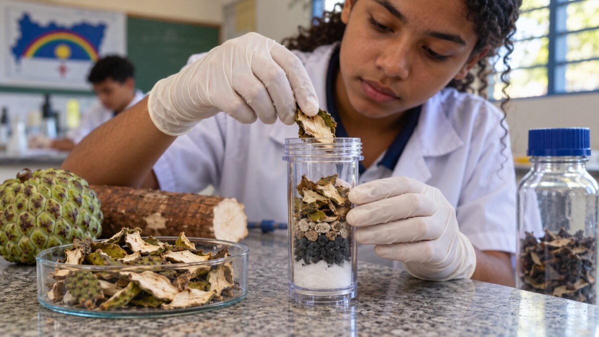 Filha de agricultores do sertão pernambucano cria filtro com cascas de pinha para reduzir toxicidade de resíduos da mandioca e conquista prêmio nacional de inovação