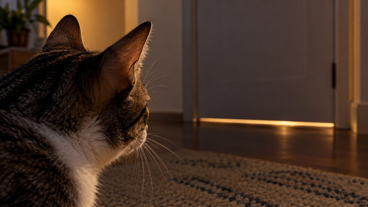 Gato começa a miar na frente da parede ou do corredor durante a noite e o contexto pode explicar o comportamento