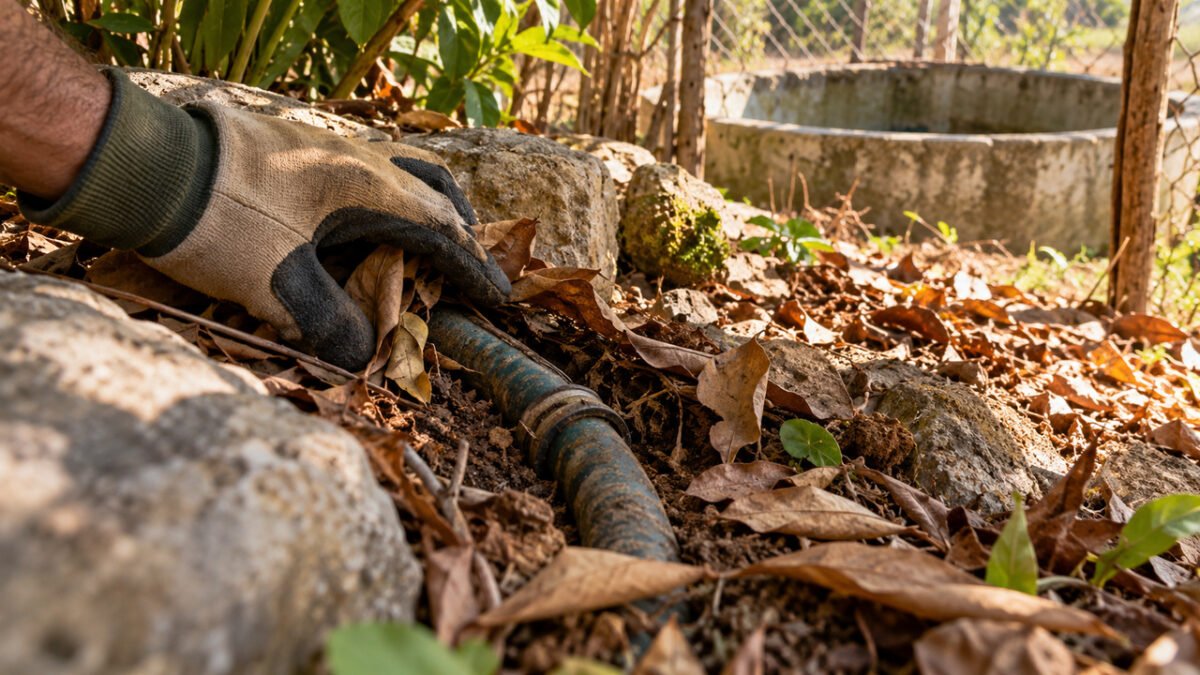 Homem compra um terreno pequeno no interior para construir aos poucos, começa a limpar o mato e encontra restos de uma antiga horta que os vizinhos ainda lembravam quem cultivava