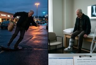 Idoso tropeça em tampa elevada no estacionamento de shopping, rompe tendão da perna, precisa passar por cirurgia e fica mais de 90 dias afastado do trabalho; um obstáculo mal sinalizado pode resultar em R$ 20 mil por danos morais, R$ 10 mil por danos estéticos e ressarcimento de despesas