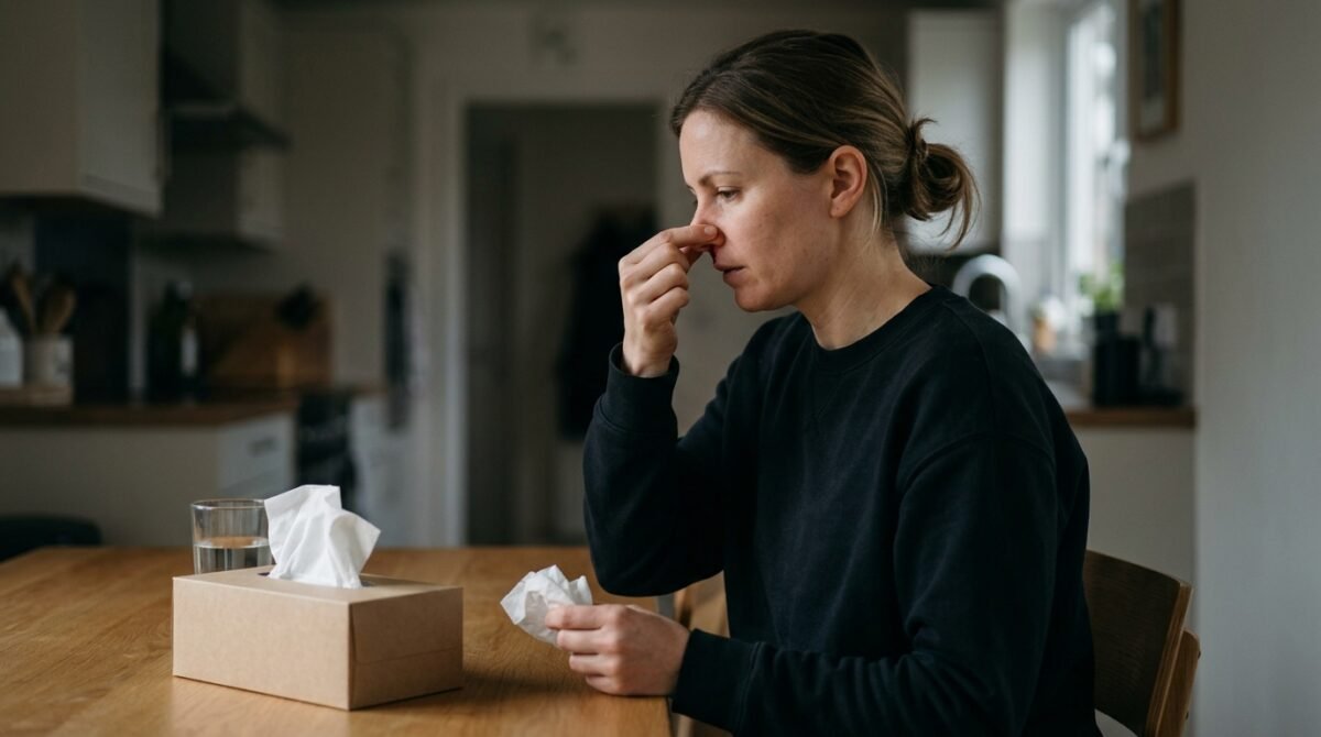 Inclinar a cabeça para trás durante um sangramento nasal parece ajudar a conter o sangue, mas pode fazê-lo escorrer para a garganta: autoridades australianas recomendam sentar e inclinar o rosto para a frente