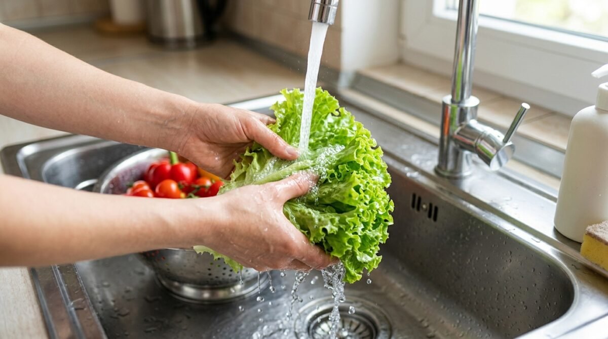 Lavar frutas e verduras com detergente parece uma forma de reforçar a higiene, mas a FDA desaconselha o hábito: água corrente é suficiente e resíduos de sabão podem permanecer nos alimentos