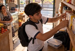 Mãe percebe que o filho nunca pede dinheiro para o lanche da escola, acredita que ele está economizando e descobre que ele ajuda o pai no pequeno comércio antes da aula para pagar as próprias despesas