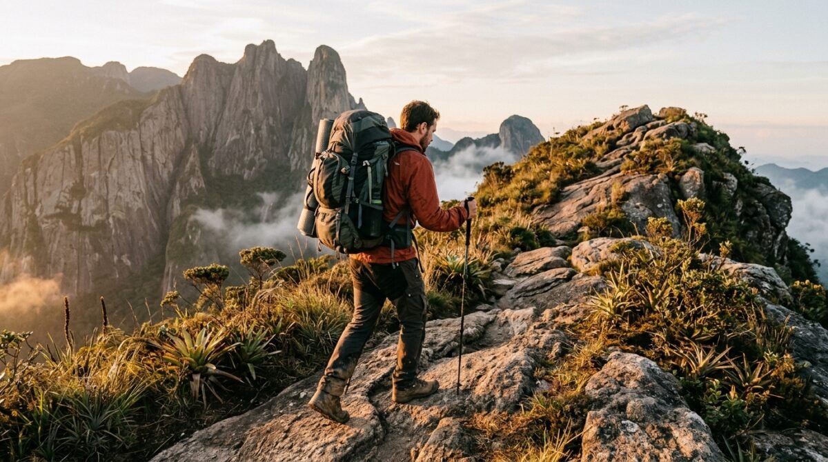 Mais de 200 quilômetros de trilhas atravessam montanhas e cachoeiras da Mata Atlântica: o parque fluminense de 19.855 hectares onde uma travessia de 30 quilômetros liga Petrópolis a Teresópolis e costuma exigir 3 dias de caminhada.