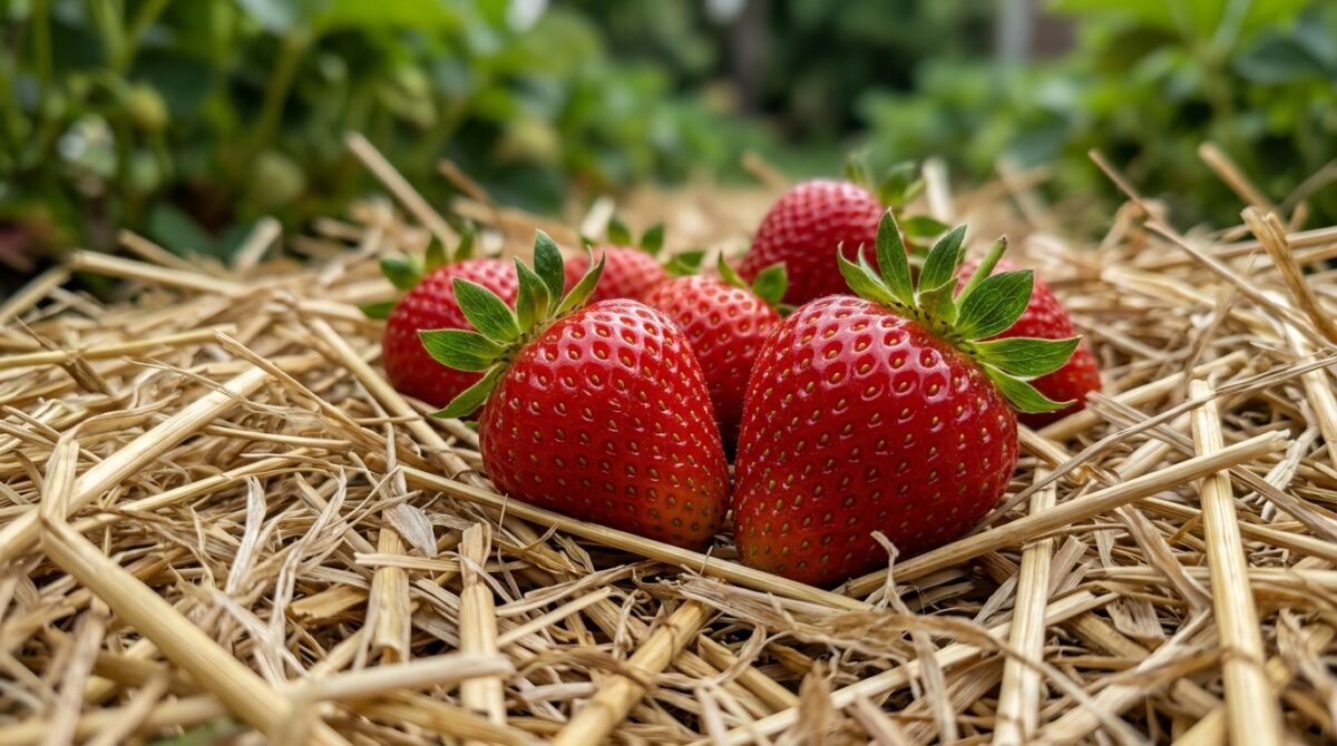 Morangos encostados na terra podem sofrer mais com umidade e sujeira: por que uma camada de palha ao redor das plantas ajuda a proteger os frutos durante o desenvolvimento
