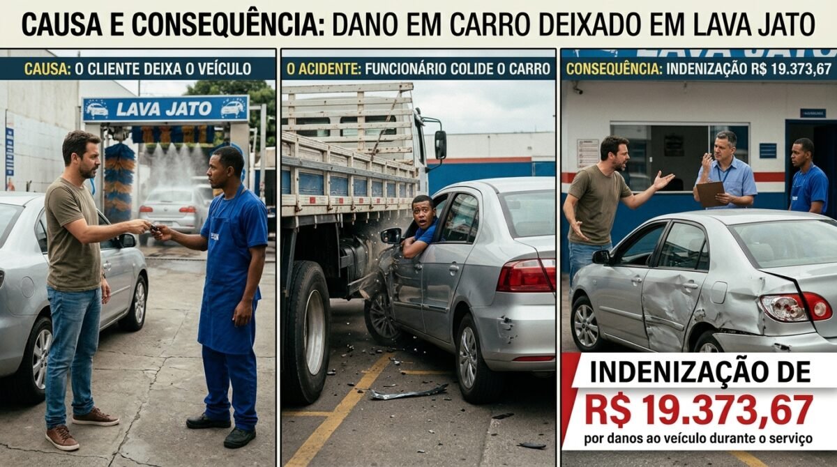 Motorista deixa carro em lava a jato para uma lavagem comum e recebe o veículo com danos na lateral e na traseira após funcionário bater contra um caminhão estacionado; entregar um automóvel avariado durante a prestação do serviço pode terminar em R$ 19.373,67 de indenização pelos prejuízos