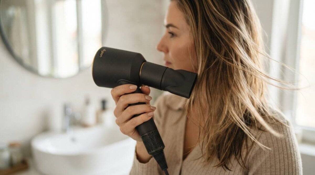 O secador muito perto concentra calor no mesmo ponto, e a distância pode influenciar o dano aos fios