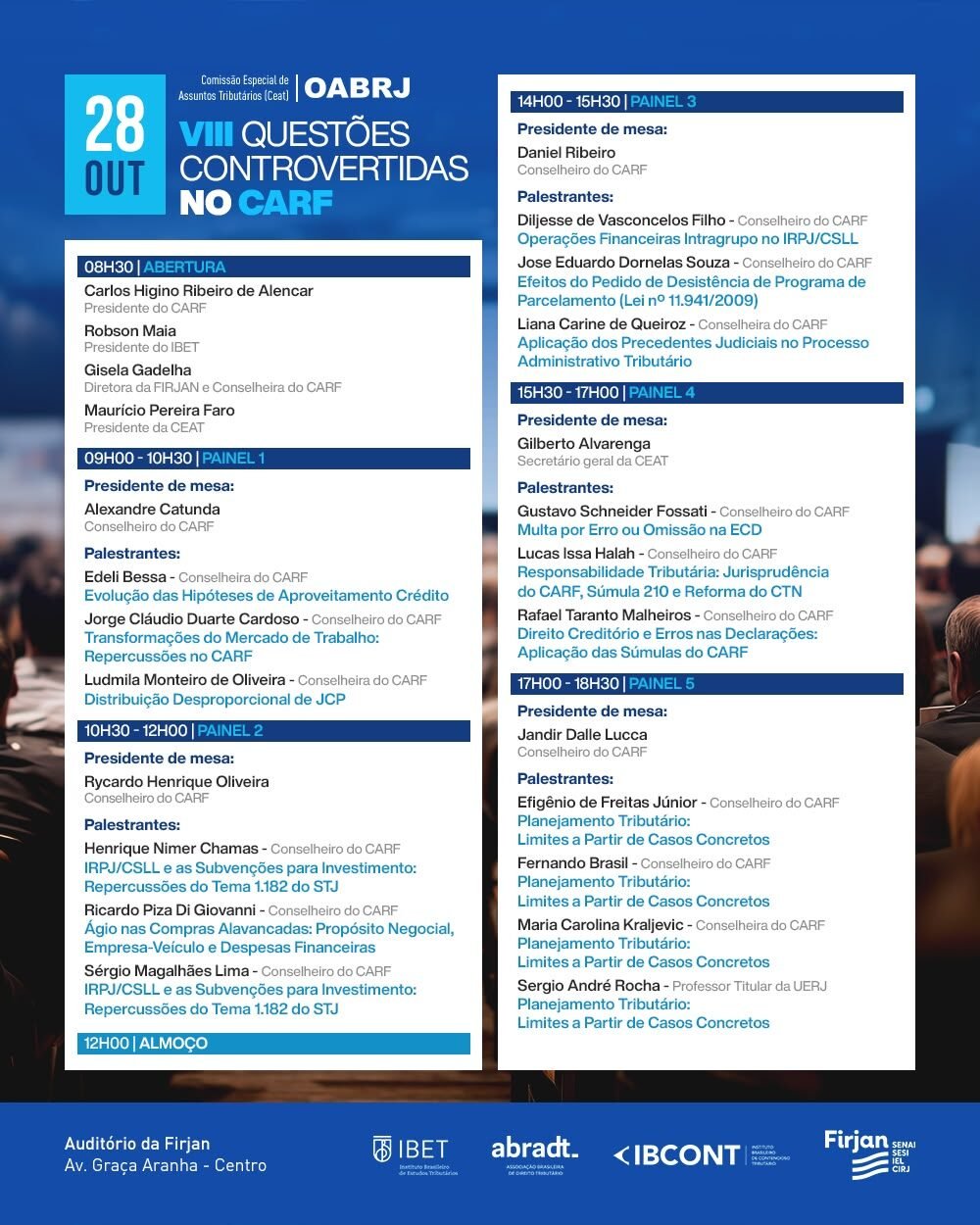 OAB-RJ e Firjan debatem questões controvertidas no Carf de 28 a 30/10
