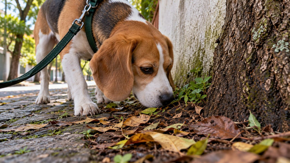 Por que os cães ficam cheirando o mesmo lugar durante tanto tempo no passeio?
