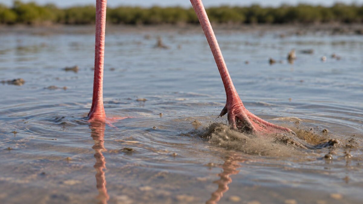 Por que os flamingos movimentam os pés sem parar enquanto procuram comida na água?