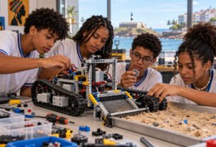 Quatro estudantes de escola pública da Bahia criam robô com peças de Lego capaz de recolher resíduos nas praias de forma autônoma
