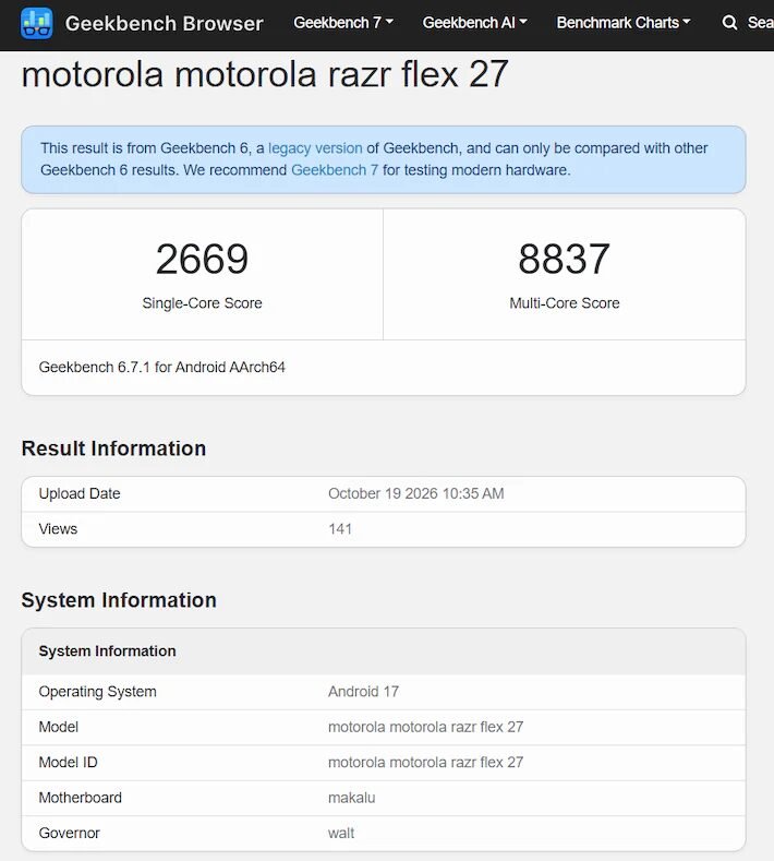 ‘Razr Flex’: suposto dobrável compacto da Motorola aparece em benchmark