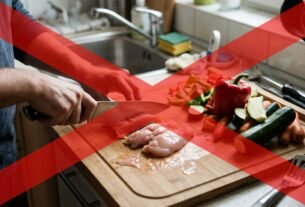 Usar a mesma tábua para cortar frango cru e preparar a salada parece uma maneira prática de economizar utensílios, mas bactérias presentes na carne podem contaminar alimentos consumidos sem cozimento: autoridades americanas recomendam separar os utensílios ou higienizá-los cuidadosamente entre os usos.