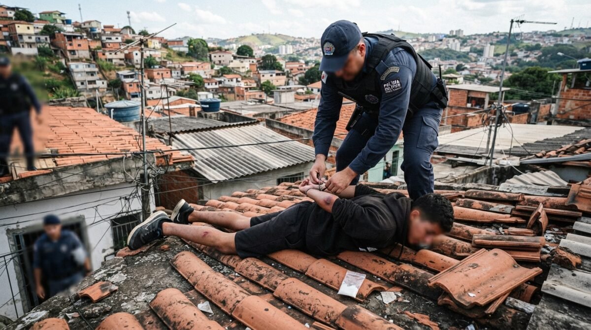 VÍDEO: Adolescente foge pelos telhados, cai durante perseguição da PM e é apreendido com drogas em Contagem