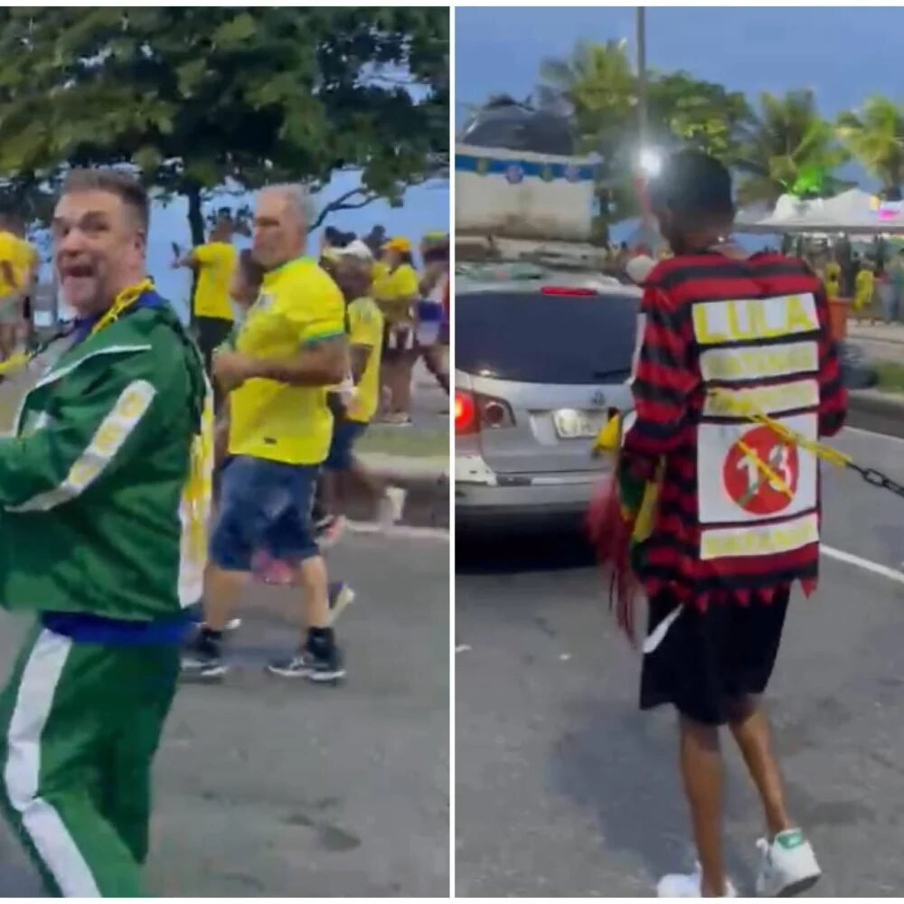 Vídeo: homem negro aparece acorrentado em ato de apoio a Flávio Bolsonaro